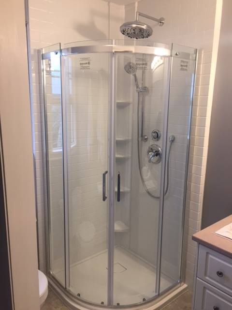 shower stall with glass door